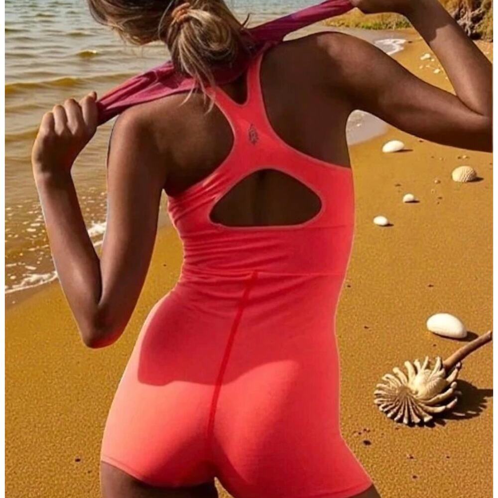 Free People Movement Every Single Time Runsie in Coral Romper Tank Activewear - Picture 2 of 10